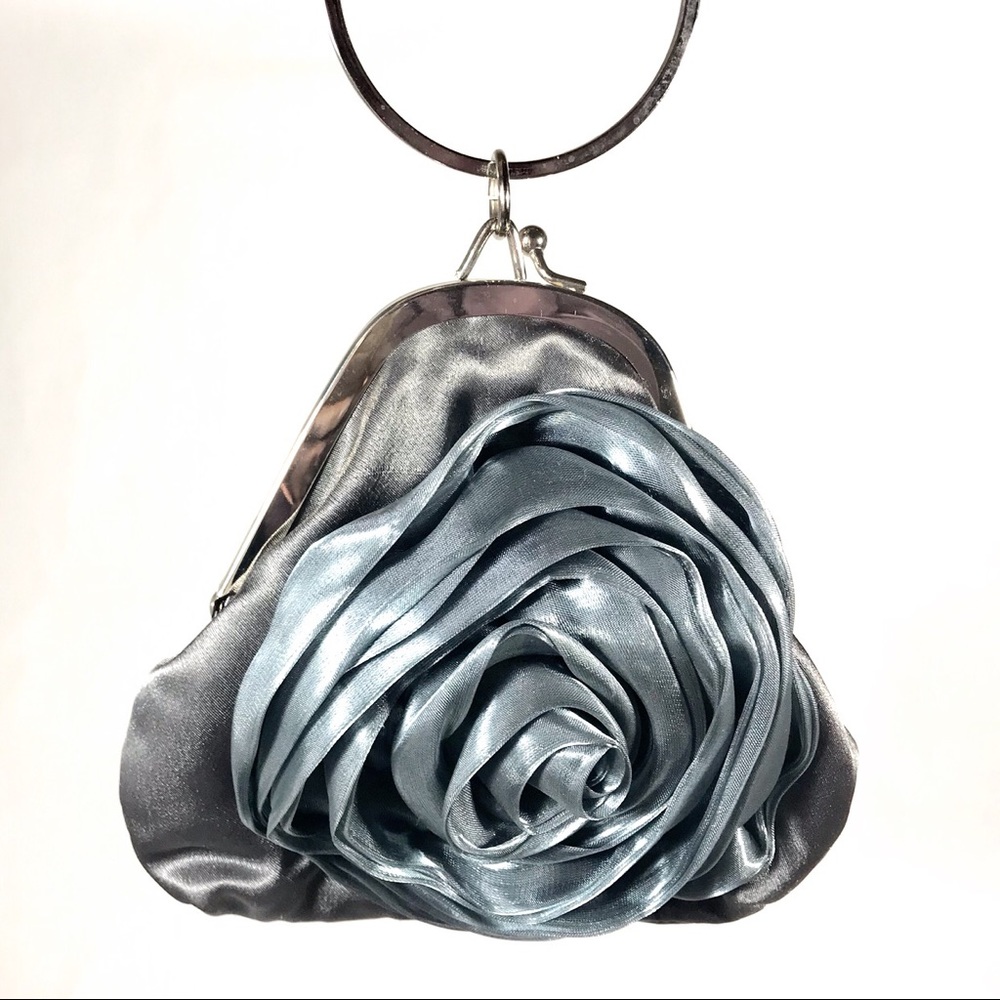 Bijoux Terner grey satin rose evening purse